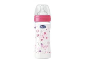 Chicco Well Being Bottle 2m+ Πλαστικό Μπιμπερό κατά των Κολικών με Θηλή Σιλικόνης Σαν τη Μαμά, Ροζ Χρώμα, 250ml
