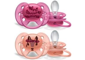 Philips Avent Ultra Soft Silicone Orthodontic Pacifiers 6-18m for Girls, 2pcs