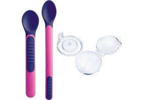 Mam Heat Sensitive Spoons & Cover - Θερμοευαίσθητα κουταλάκια με προστατευτικό καπάκι, για μωρά 6+ μηνών, 2 τεμάχια