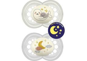 Mam Orthodontic Silicone Pacifiers for 16+ months Night Night Gray 2pcs