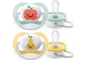 Philips Orthodontic Silicone Pacifiers for 0-6 months with Case Apple - Pear Green - Yellow