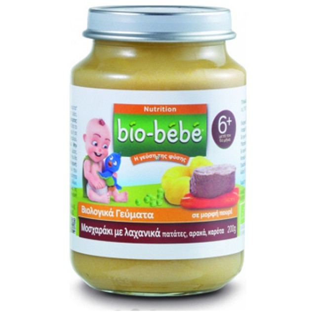 BIO BEBE - Nutrition Βιολογική Βρεφική Τροφή Μοσχαράκι με Λαχανικά, Πατάτες, Αρακά, Καρότα | 200gr