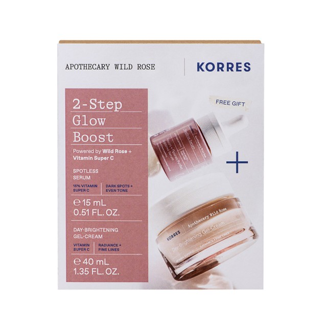 KORRES - Promo Apothecary Wild Rose 2-Step Glow Boost Day-Brightening Gel-Cream with Vitamin Super C (40ml) & Wild Rose Spotless Serum (15ml)