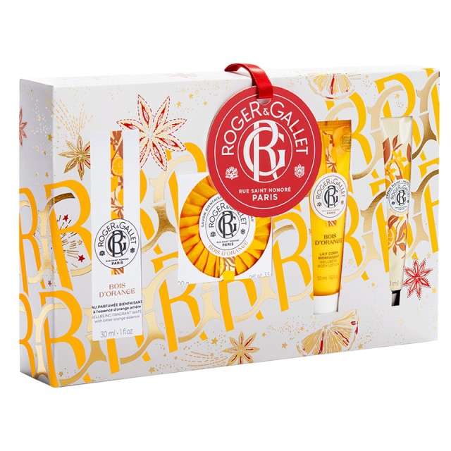 ROGER&GALLET -  Bois dOrange Eau Parfumée Bienfaisante Εορταστικό Set Άρωμα (30ml) & Αναζωογονητικό Σαπούνι (100gr) & Γαλάκτωμα Σώματος (50ml) & Κρέμα Χεριών (30ml)