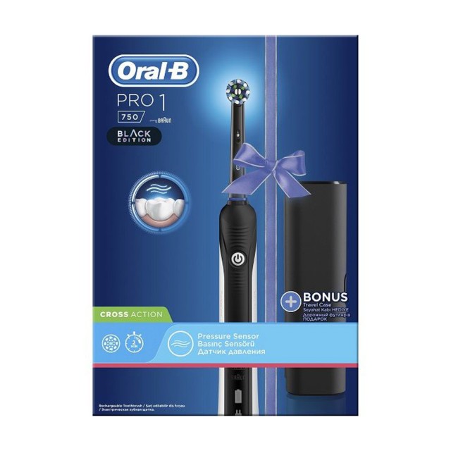 ORAL-B - Pro 1 750 3D CrossAction Black Edition και Θήκη Ταξιδίου | 1τεμ