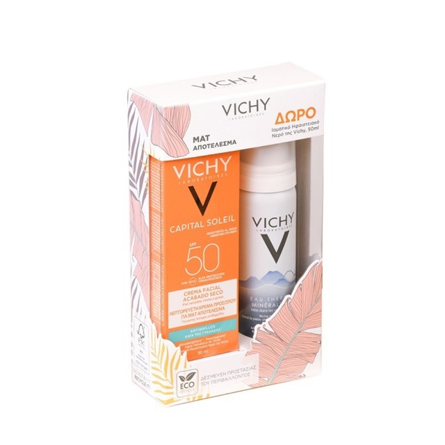 VICHY - Capital Soleil Mattifying Face Dry Touch SPF50+ (50ml)   Eau Thermale Spring Water (50ml)