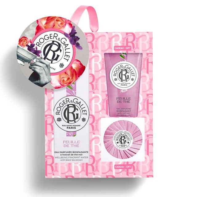 ROGER&GALLET - Set Feuille de Thé Eau parfumée bienfaisante (100ml) & Feuille de Thé Savon (50gr) & Feuille de Thé Shower Gel (50ml)