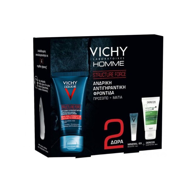 VICHY - Homme Structure Force (50ml)   ΔΩΡΟ Mineral 89 (10ml)   Dercos Shampoo (50ml)