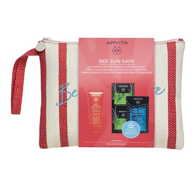 APIVITA - Bee Sun Safe Anti Spot Anti-age Defense Face Cream SPF50 (50ml) & Express Beauty Face Mask Aloe (2x8ml) & Express Beauty Hair Mask Hyaluronic Acid (20ml) & Νεσεσέρ