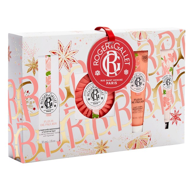 ROGER&GALLET -  Fleur de Figuier Eau Parfumée Bienfaisante Εορταστικό Set Άρωμα (30ml) & Αναζωογονητικό Σαπούνι (100gr) & Γαλάκτωμα Σώματος (50ml) & Κρέμα Χεριών (30ml)