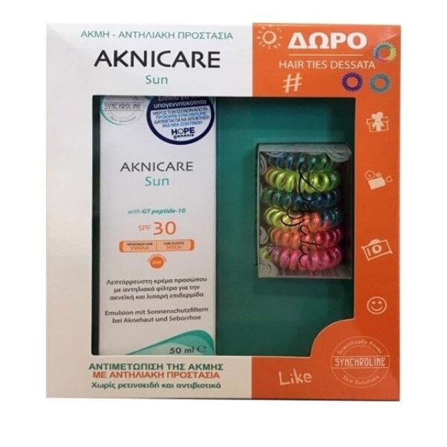 SYNCHROLINE - Aknicare Sun Αντηλιακή Κρέμα SPF30 (50ml) & Δώρο Hair Ties Dessata